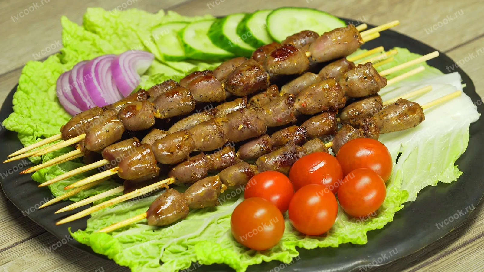 Куриные сердечки на сковороде гриль