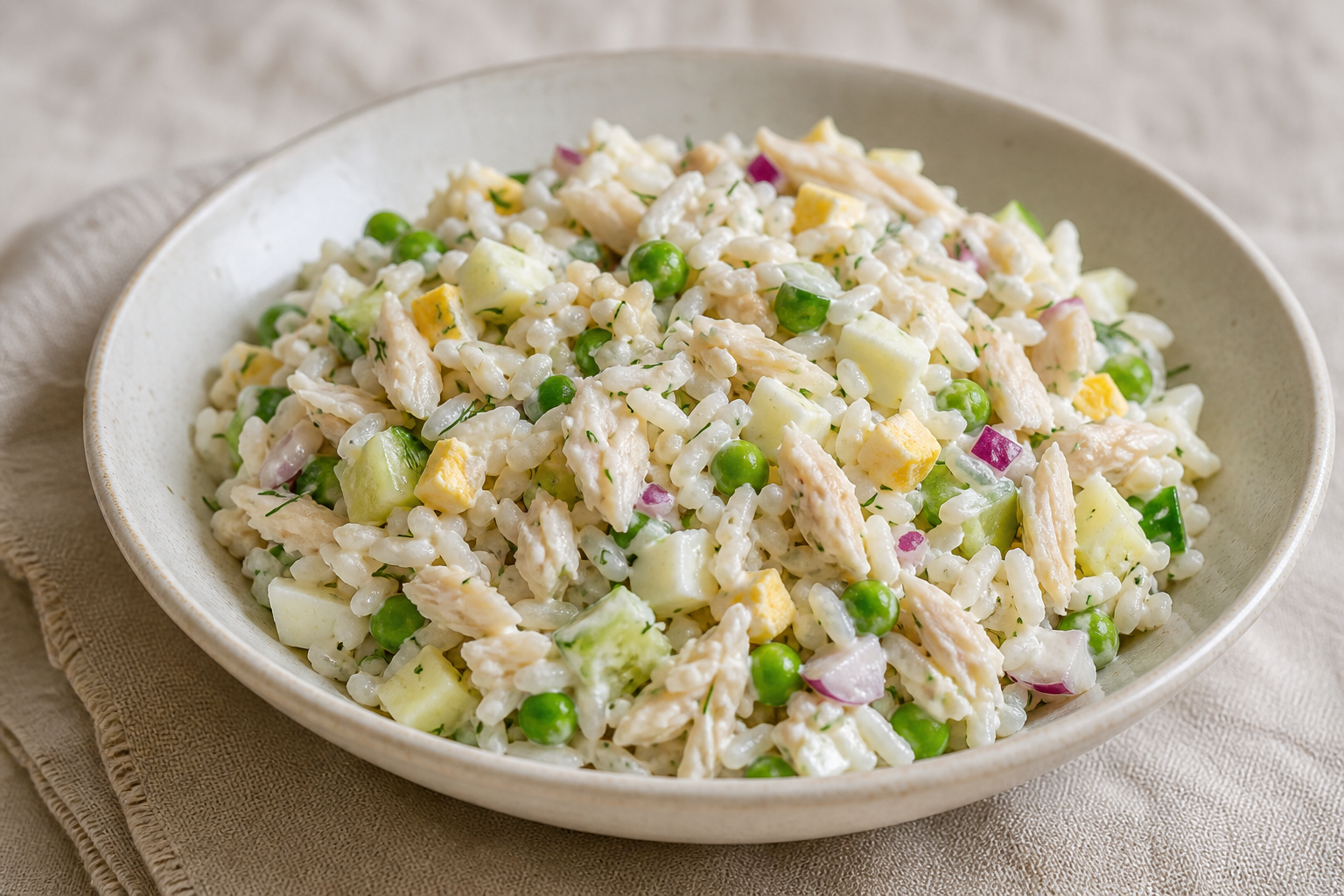 Салат с яйцом, рисом и варёной рыбой