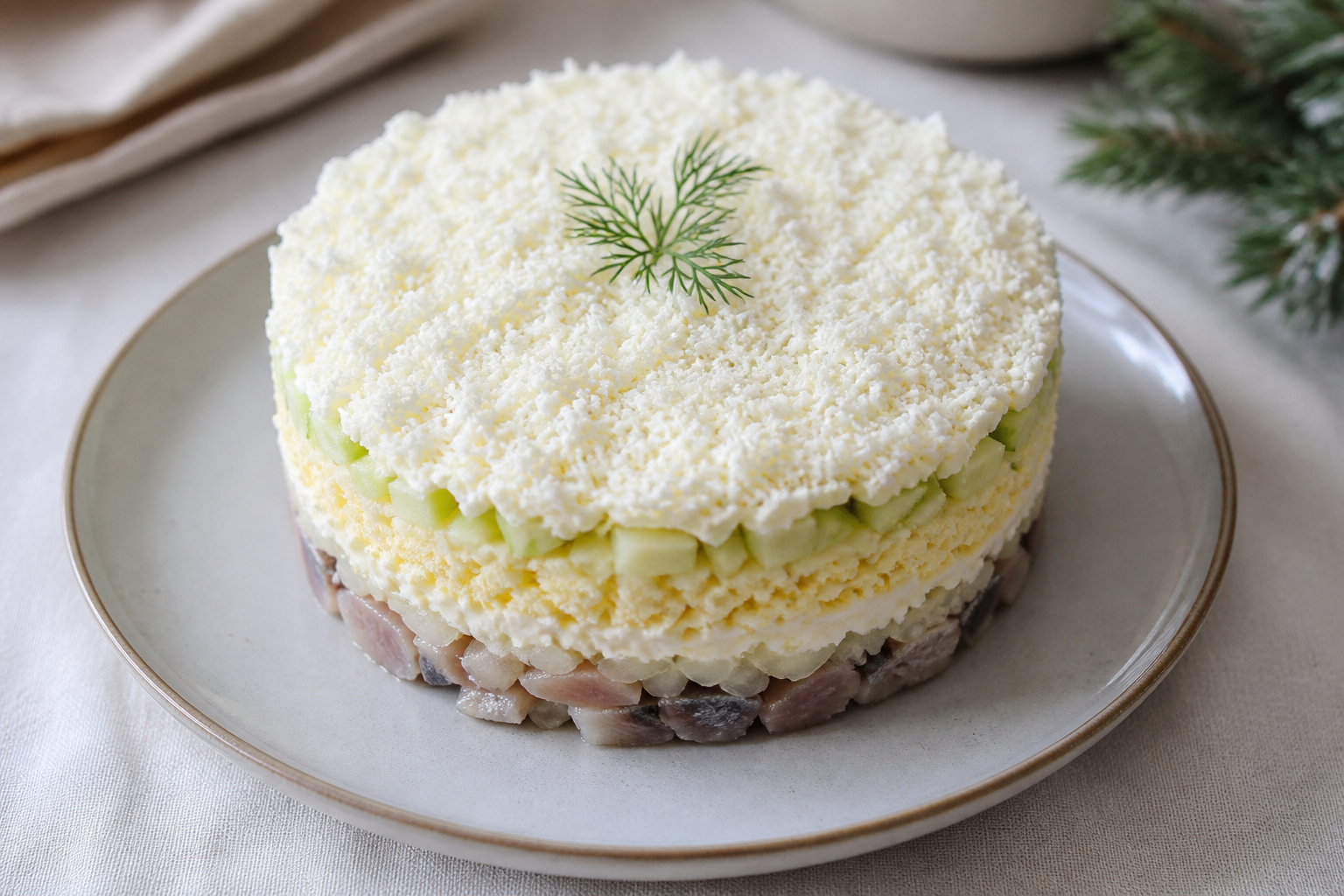 Салат «Селёдка под снегом» с яблоком и сыром