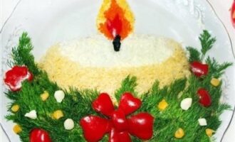 Салат «Новогодняя свеча»: рецепт и украшение Салат «Новогодняя свеча»: рецепт и украшение