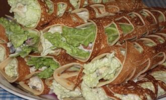 Рецепт блинной закуски «Макраме» с начинкой на ваш вкус Рецепт блинной закуски «Макраме» с начинкой на ваш вкус