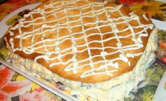 Слоёный закусочный пирог из 4 коржей с рыбой, яйцом и сыром Слоёный закусочный пирог из 4 коржей с рыбой, яйцом и сыром