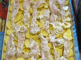 Картошечка с мясом курицы в духовке Картошечка с мясом курицы в духовке