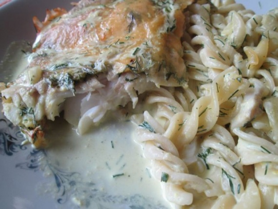 Запеченная рыба с макаронами Запеченная рыба с макаронами