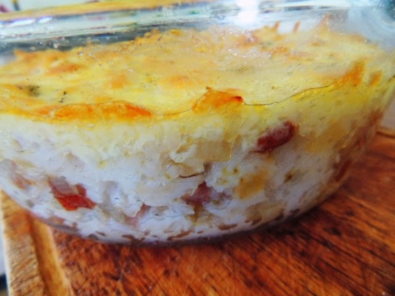 Запеканка с рисом, сыром и колбасой Запеканка с рисом, сыром и колбасой