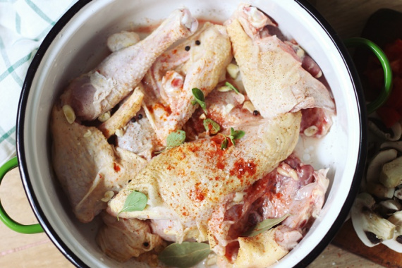 Тушеная курица с грибами и маслинами Тушеная курица с грибами и маслинами