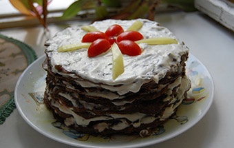 Печеночный торт с грибами Печеночный торт с грибами