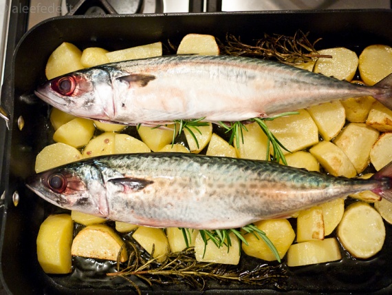 Запеченная скумбрия с картошкой Запеченная скумбрия с картошкой