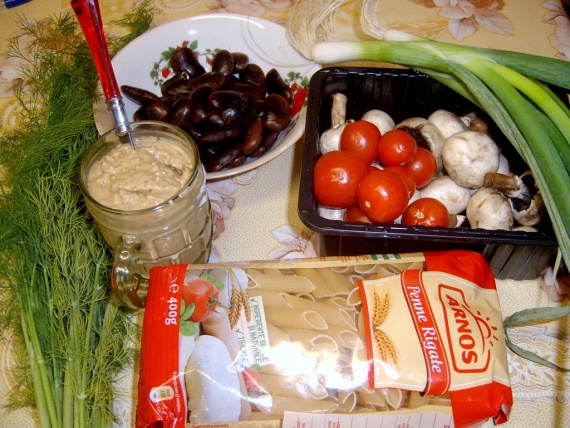 Постные макароны с грибами и фасолью Постные макароны с грибами и фасолью