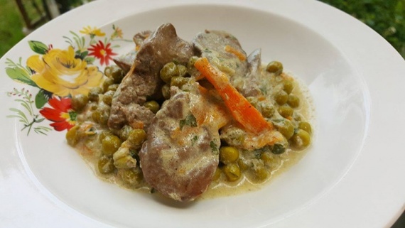 Куриная печень с горошком Куриная печень с горошком