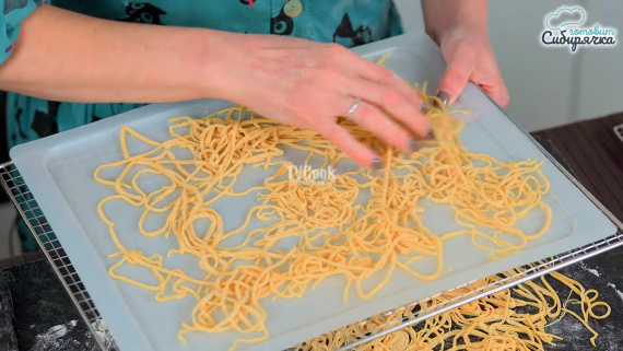 Домашняя яичная лапша с куркумой и зеленью Домашняя яичная лапша с куркумой и зеленью