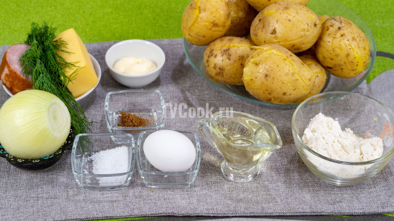 Картофельные котлеты с ветчиной и сыром Картофельные котлеты с ветчиной и сыром