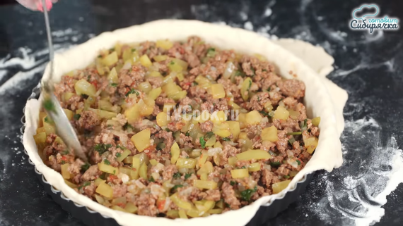 Закрытый мясной пирог с овощами на сметанном тесте Закрытый мясной пирог с овощами на сметанном тесте