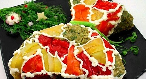 Рецепт слоёного закусочного торта «Мешочек счастья»