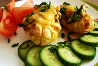 Лапти из картофеля с грибочками и баклажанами