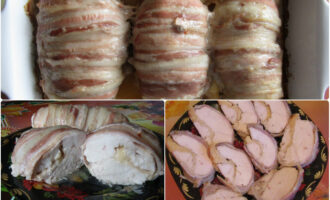 Куриная грудка с сыром в беконе