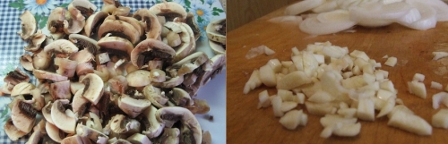 Измельчаем грибы, лук и чеснок