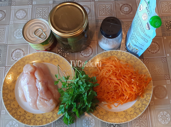 Салат с курицей, фасолью и морковью по-корейски — пошаговый рецепт с фото