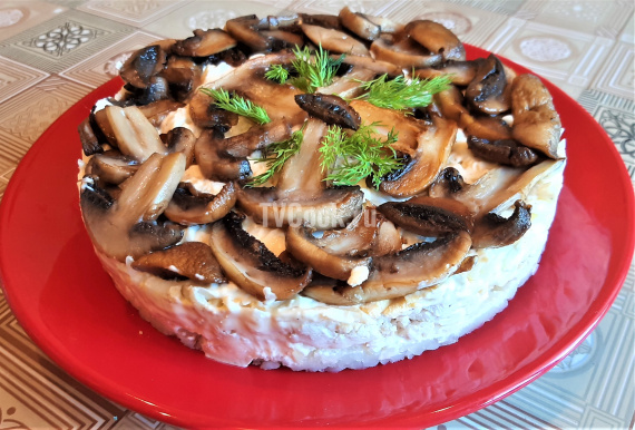 Слоеный салат с куриным филе и грибами — пошаговый рецепт с фото и видео