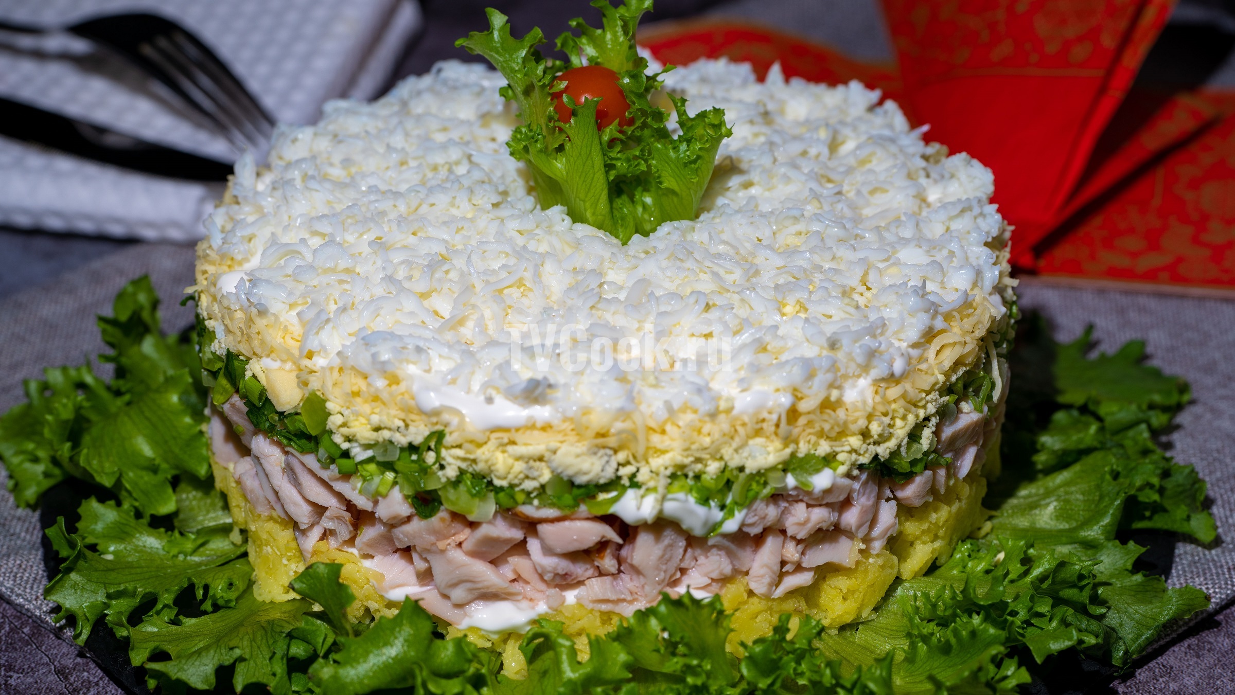 Салат «Невеста» с копченой курицей и картошкой — пошаговый рецепт с фото и видео
