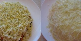 Рецепт салата 'Шишка' с курицей и миндалем
