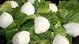 Салат ромэн с моцареллой и травами