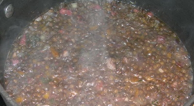Гребешки с чечевицей