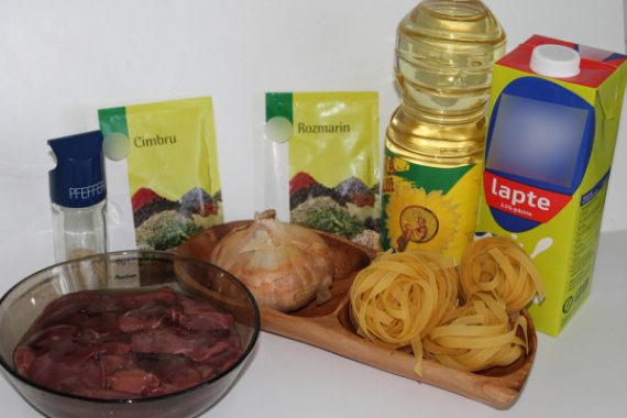 Спагетти с куриной печенью