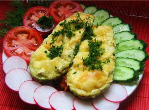 Кабачки фаршированные грибами и рисом