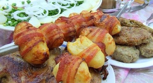 Шашлык из картошки с беконом