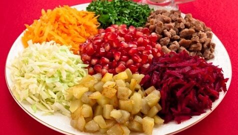Салат «Калейдоскоп» с говядиной и гранатом