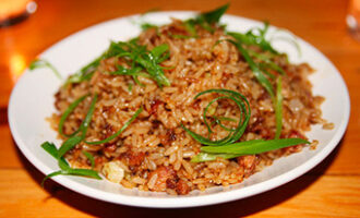 Куриная печень с рисом
