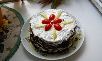 Печеночный торт с грибами