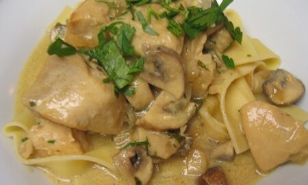 Куриное филе с грибами в сливках