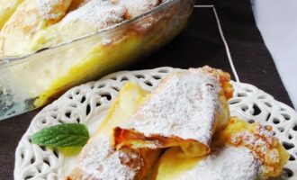 Запеченные блины с творогом в духовке
