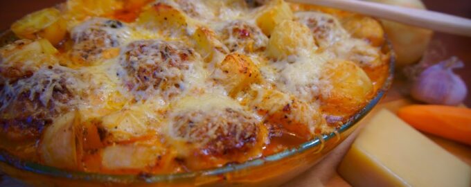 Картошка с мясными биточками в духовке