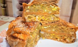 Ленивый пирог из лаваша с капустой и мясом