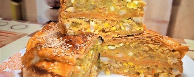 Ленивый пирог из лаваша с капустой и мясом