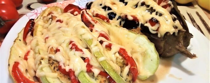 Запеченные баклажаны и кабачки в духовке в виде веера