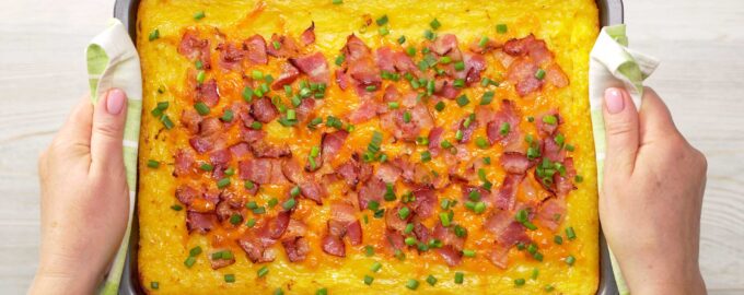 Картофельная запеканка с беконом и сыром