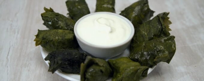 Долма с начинкой из фарша в виноградных листьях
