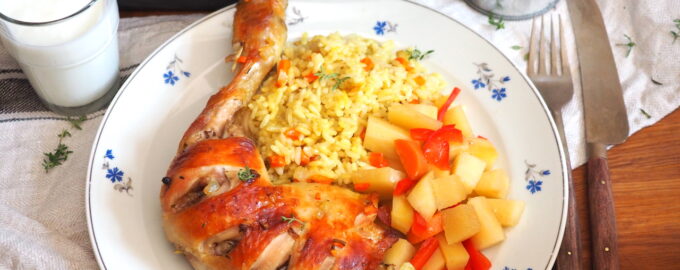 Запеченные куриные ножки с рисом