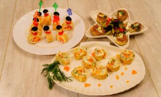 Три закуски на праздничный стол - с икрой, сырная и печеночная