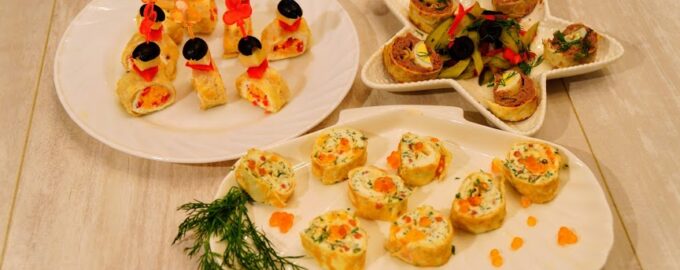 Три закуски на праздничный стол - с икрой, сырная и печеночная