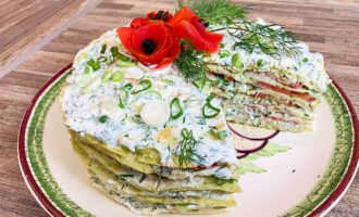 Кабачковый торт с помидорами и чесноком
