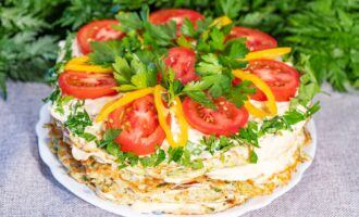 Кабачковый торт с помидорами и зеленью