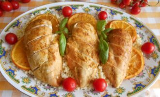Курица, запеченная с апельсинами в горчичном соусе