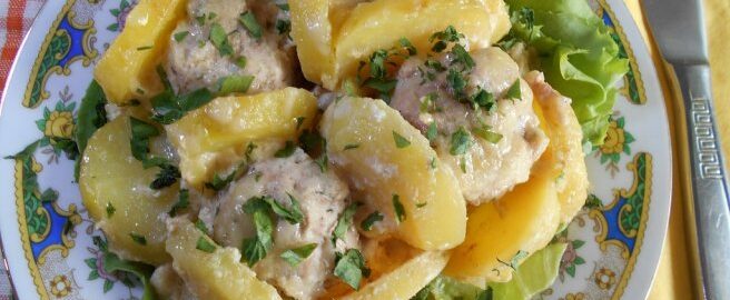 Запеканка с мясными шариками