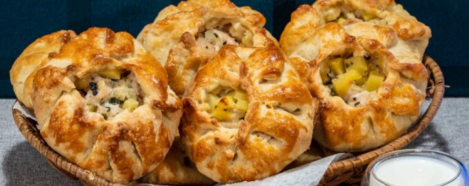 Курники из слоёного теста с курицей и картошкой