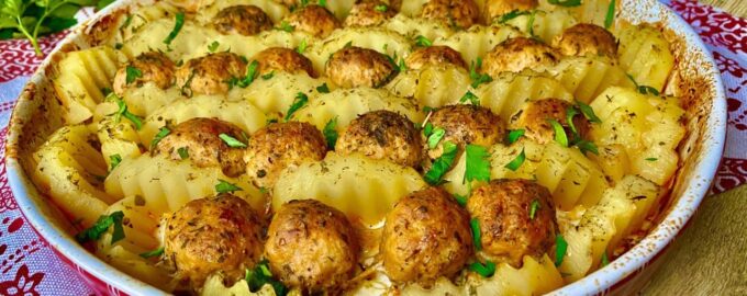 Горячее блюдо из фарша и картофеля
